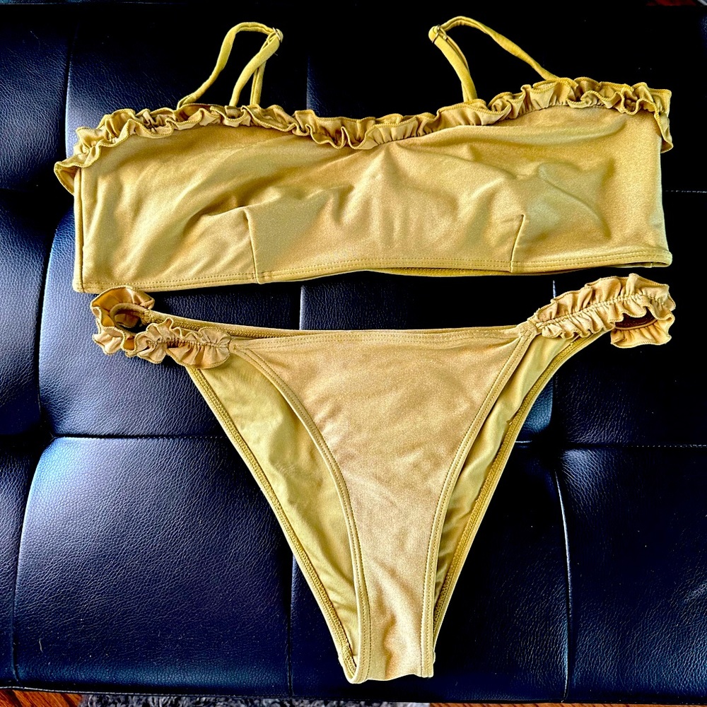 Olive Green Ruffle trim Bikini